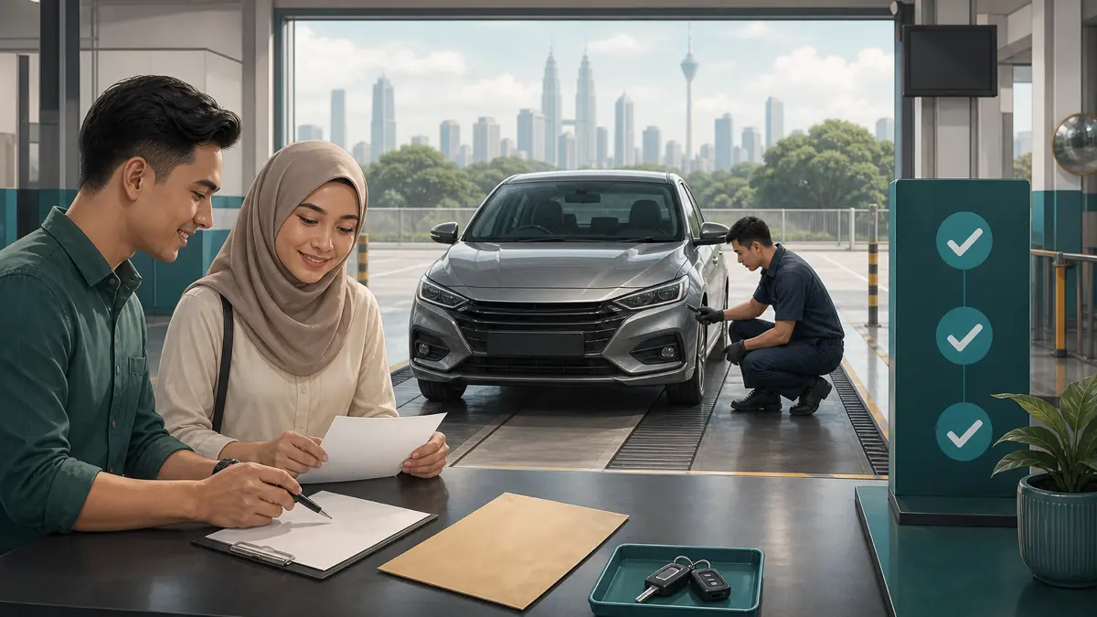 A vehicle inspection lane and a careful document handover during an ownership transfer